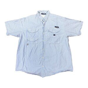 Columbia PFG Mens Fishing Shirt Blue Gingham XL Short Sleeve Button-Up Vented